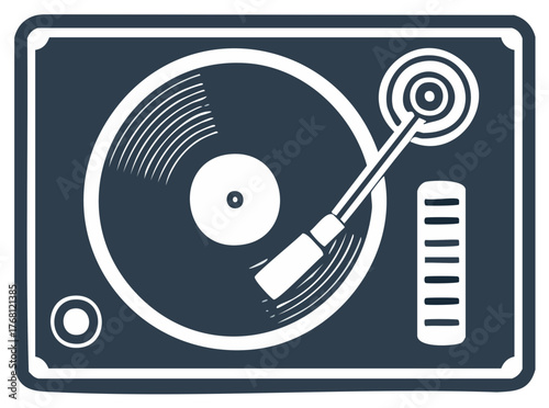 Turntable Illustration: Vinyl Record Player with Stylized Vintage Music Equipment