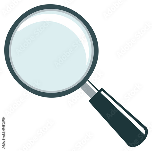 Illustration of a simple magnifying glass for research, inquiry, or discovery.