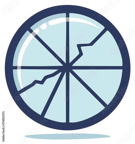 Cracked window circle symbol, damage icon, design concept, abstract illustration of fragility