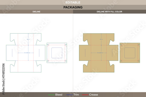 Window cake box dieline structured in vector design professional printing setup and reliable packaging panels featuring accurate die line cuts to showcase bakery items