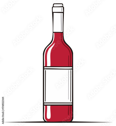 Stylized red wine bottle with blank label for custom text