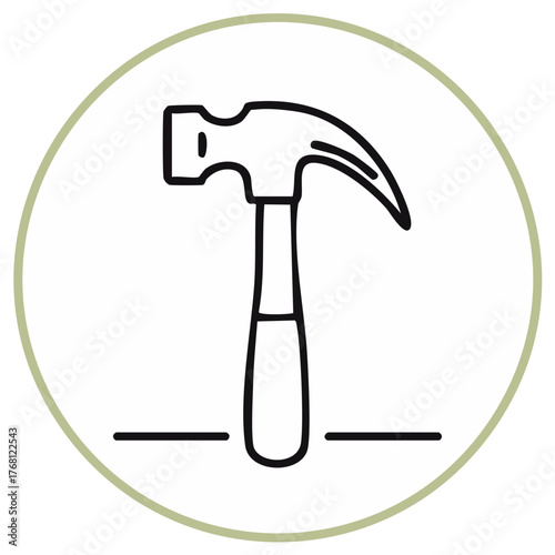 Claw hammer tool line art icon in a circle for construction building and repair concepts