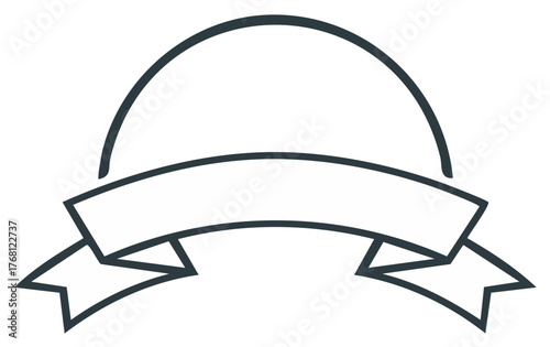 Line drawing of a decorative ribbon banner with a curved top and flowing ends for text or design