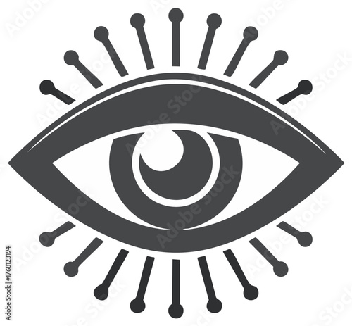 Abstract stylized eye with radiating lines symbolizing vision and perception