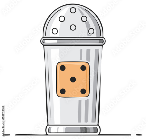 Retro Aluminum Sugar Shaker Graphic with Die Five Symbol for Sweetener Dispensing Illustration