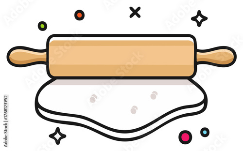Rolling Pin and Dough Illustration: Food Preparation, Baking, Culinary Arts, and Kitchen Utensils