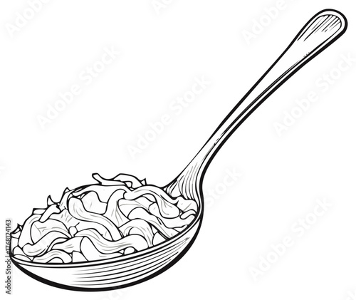 Black and White Sketch of Pasta Noodles on a Spoon Ready to be Eaten
