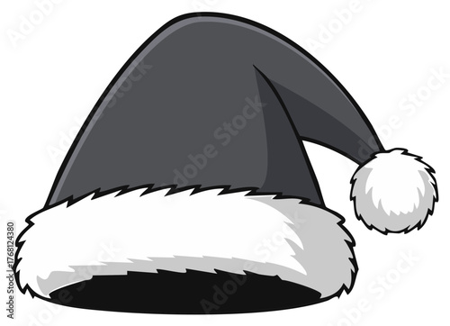 Dark Gray Santa Hat with White Fur Trim and Pom-Pom