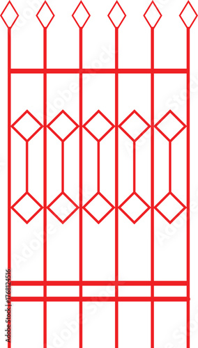 Red Geometric Wrought Iron Fence Pattern vector illustration