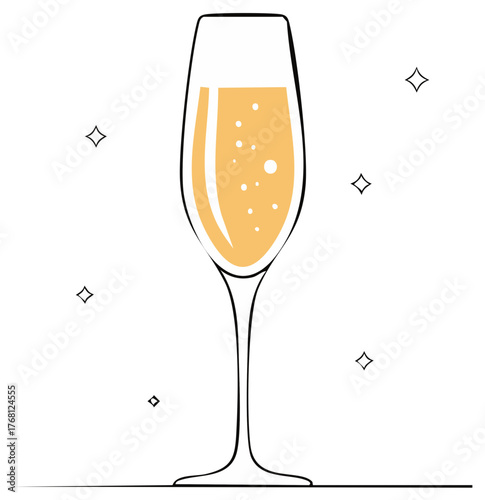 Elegant Champagne Flute with Sparkling Bubbles Festive Celebration Drink Line Art