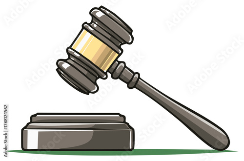 Illustrated Gavel Hitting Block Symbolizing Justice, Law, Legal, Court, and Judgement