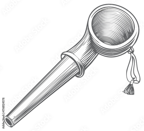 Vector Illustration of a Hunting Horn or Bugle with a decorative rope and tassel