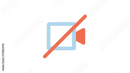 No video conference allowed, muted camera flat design icon