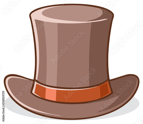 Classic Cartoon Top Hat, Retro Style Cylinder, Brown Hat Illustration