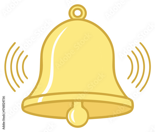 Golden alert bell ringing with sound waves illustration