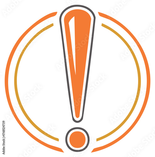 Orange Exclamation Point Inside Double Circle Graphic Illustration