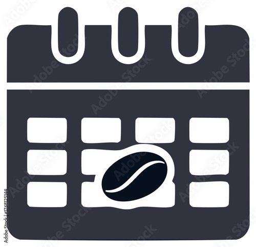 Calendar icon with coffee bean for coffee break reminder or event planning concept