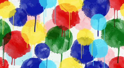 Vibrant watercolor circles creating a playful, abstract pattern with vivid colors on canvas like a