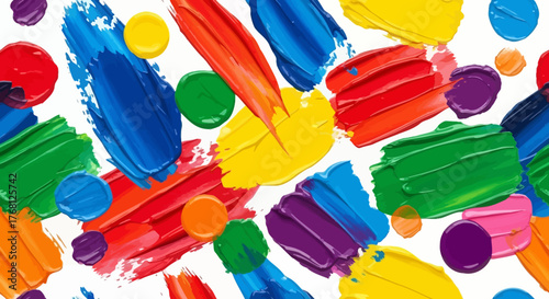 A vibrant artistic canvas with dynamic strokes of paint and playful color palette expressions