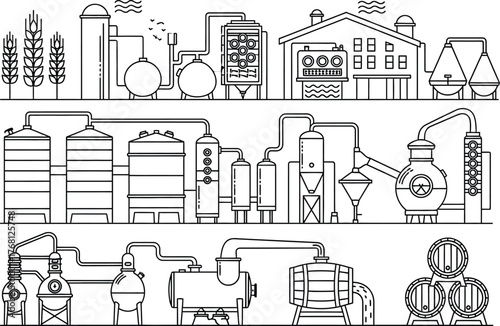 Distillery process diagram outline vector illustration design art editable stock