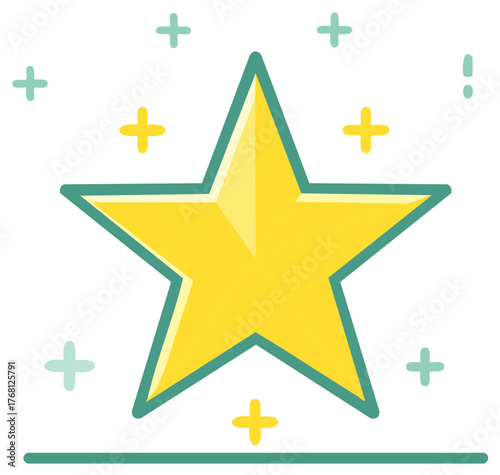 Bright Yellow Five Pointed Star with Sparkles and Shine