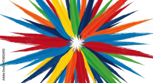 Vibrant spectrum burst artistic display created with textured brushstrokes on white