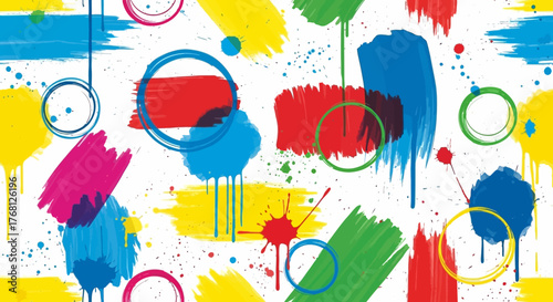 Abstract colorful splash painting with circle element pattern for textile background backdrop