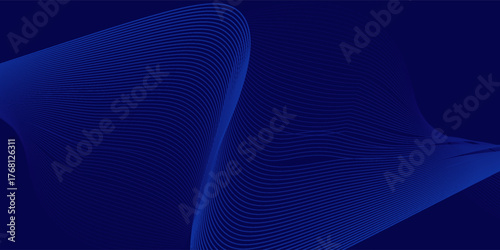Abstract glowing wave lines on dark blue background. Dynamic wave pattern. Modern flowing wavy lines. Futuristic technology concept. Suit for banner, poster, cover, brochure, flyer, website