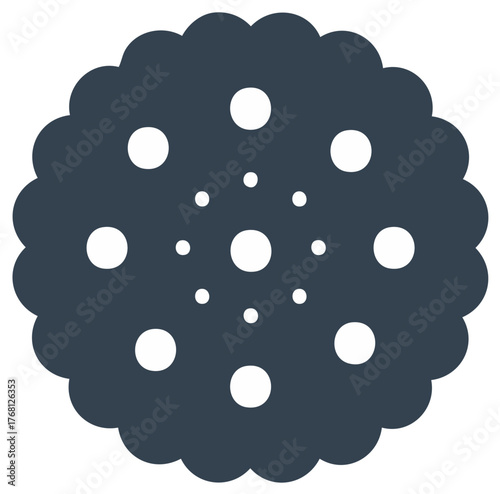 Dark Blue Cookie with White Sprinkles Round Shape Scalloped Edges Icon