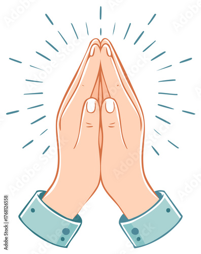 Praying Hands Illustration with Light Rays and Shirt Cuffs