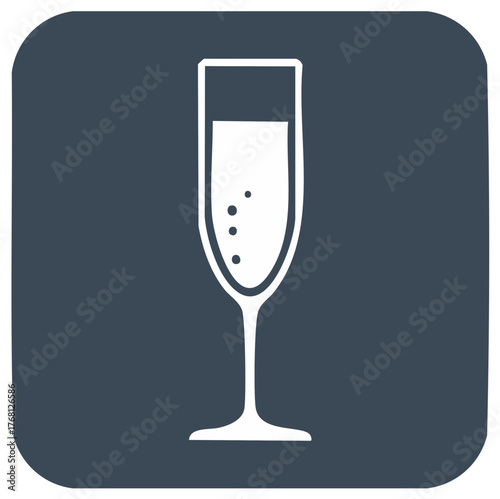 Elegant flute glass filled with bubbly champagne and effervescent bubbles