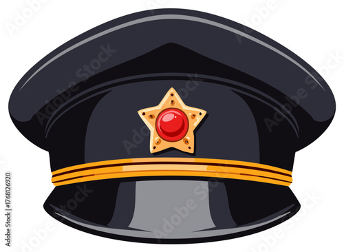 Black peaked cap with gold trim and red star emblem