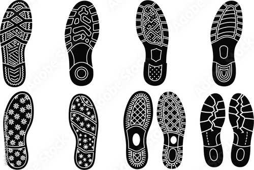 Footwear outsole tread patterns vector illustration collection editable stock