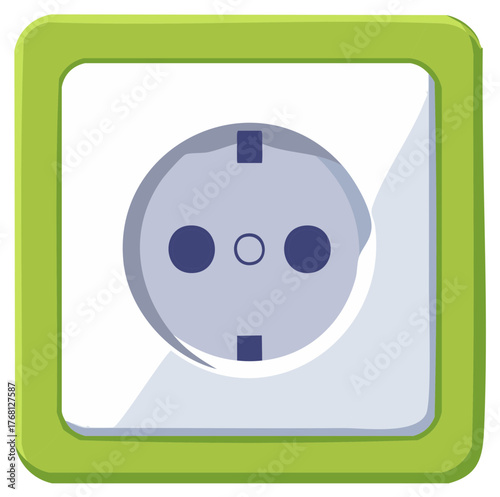 Cartoon illustration of a European power outlet with green frame