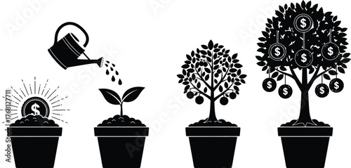 Investment growth stages money tree concept financial planning editable stock