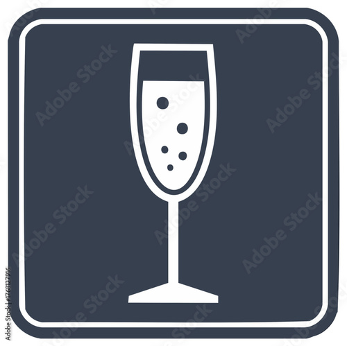 Vector graphic icon of a champagne flute with bubbles. Sign for bar, party, celebration, and special occasions.