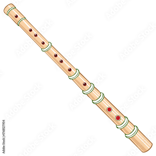 Traditional bamboo flute musical instrument with finger holes
