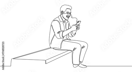 Man laughing at phone screen on bench symbolizing humor and relaxation