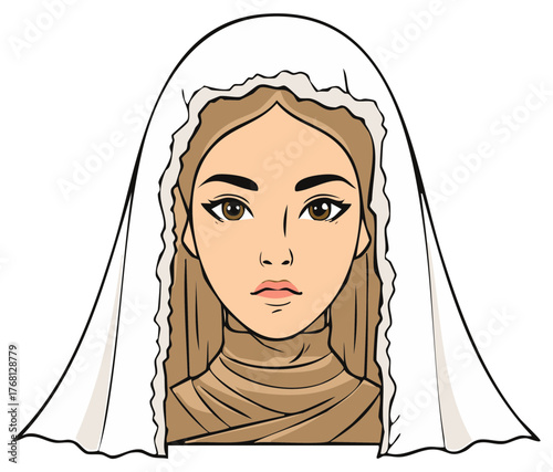 Cartoon Drawing of a Woman Wearing Hijab Head Scarf Simple Design