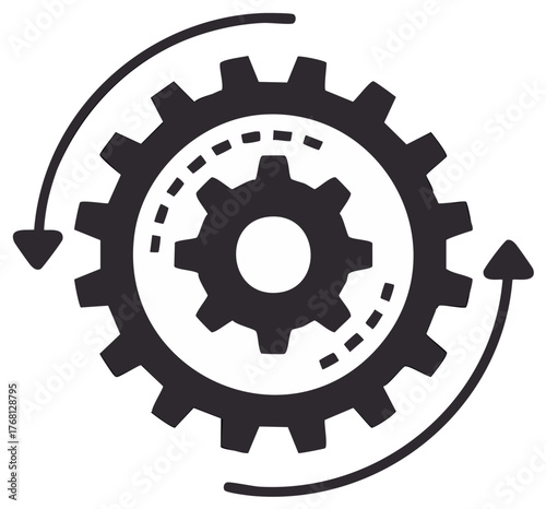 Gear Rotation Vector Illustration Automation Process Workflow Diagram