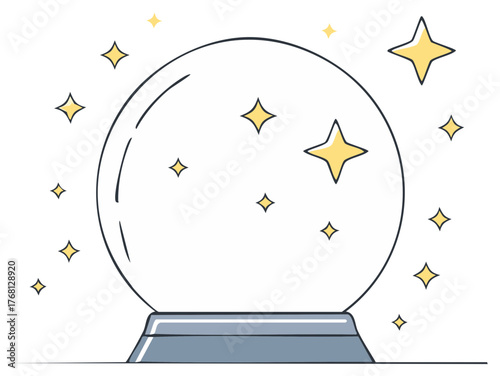 Mystical crystal ball with sparkling stars for fortune telling and magic illustration