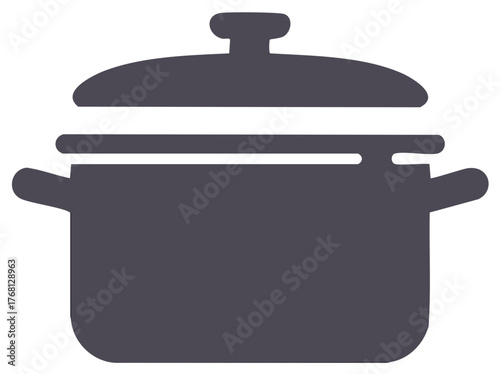 Simplified illustration of a cooking pot with a lid, representing kitchenware, food preparation, and culinary elements.