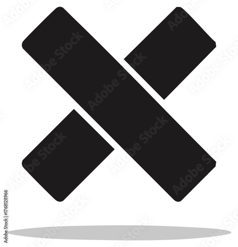 Bold black X mark symbol with smooth rounded corners representing cancellation, error, or multiplication concept