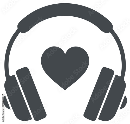 Headphones with a heart symbol flat icon representing a love for music and audio