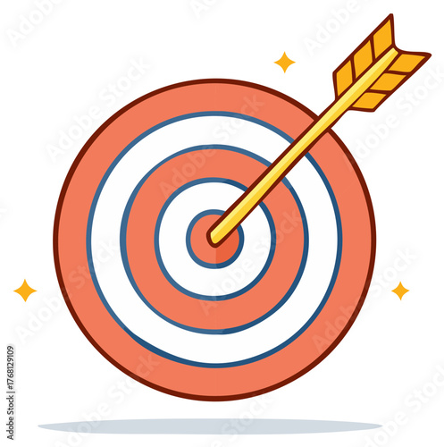 Target with arrow hitting bullseye and sparkles representing success