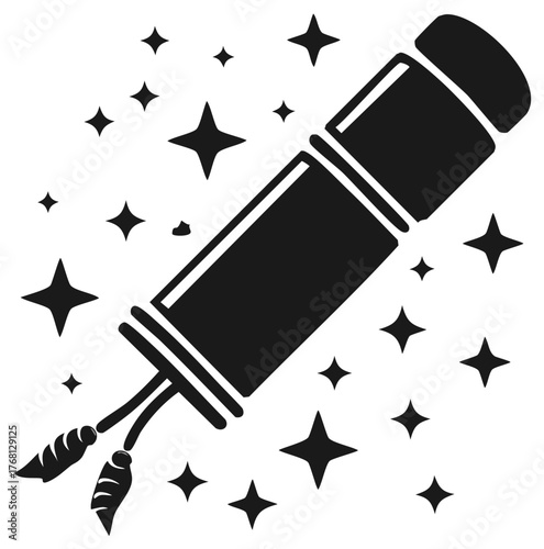 Magical diploma or ancient manuscript scroll with stars graphic illustration