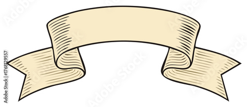 Vintage-style blank ribbon banner, with hand drawn engraved effect