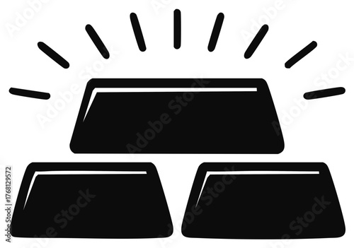 Shining Gold Ingots or Bars Stack Black and White Icon Treasure Concept