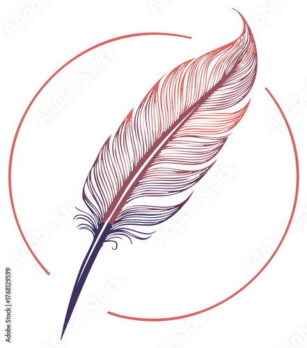 Elegant Feather Quill Within a Minimalist Circular Border Artistic Illustration
