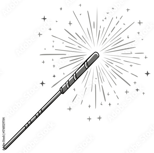Magic wand emitting starbursts and sparkles illustration graphic design